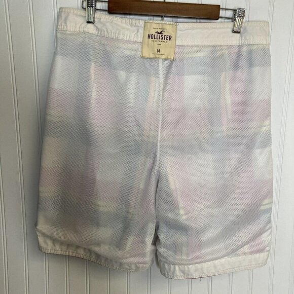 Hollister California Men’s Pink Blue Plaid Drawstring Lined Board Swim Shorts-M - Picture 8 of 16
